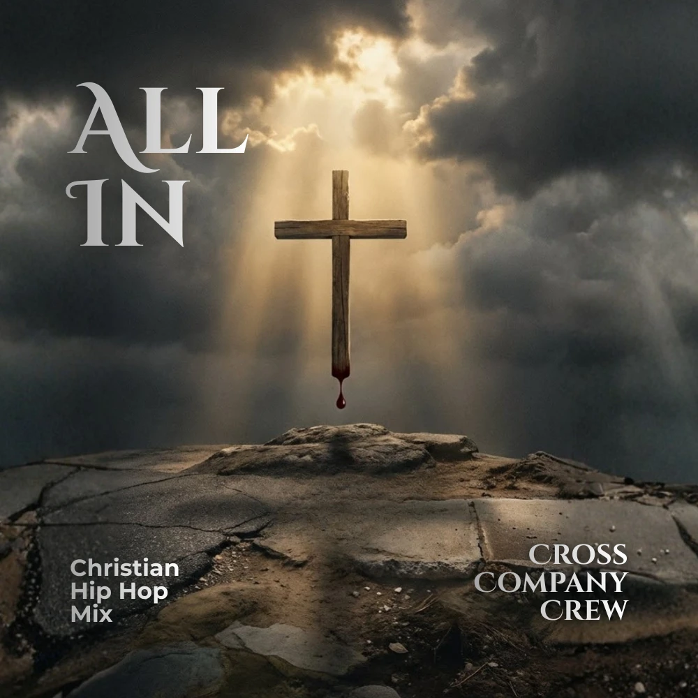 Official ALL IN album artwork: a cross beneath light breaking through clouds